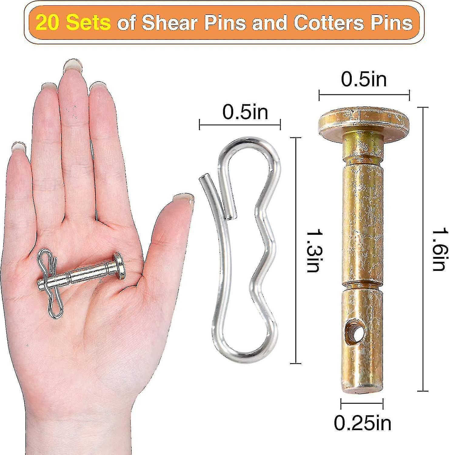 20 Pcs Shear Pins + 20 Pcs Cotter Pins For Snowblower- 738-04124 And 714-04040 Replacement Shear Pin