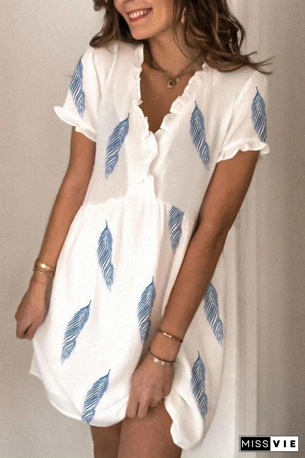 Go Your Own Way Feather Print Dress