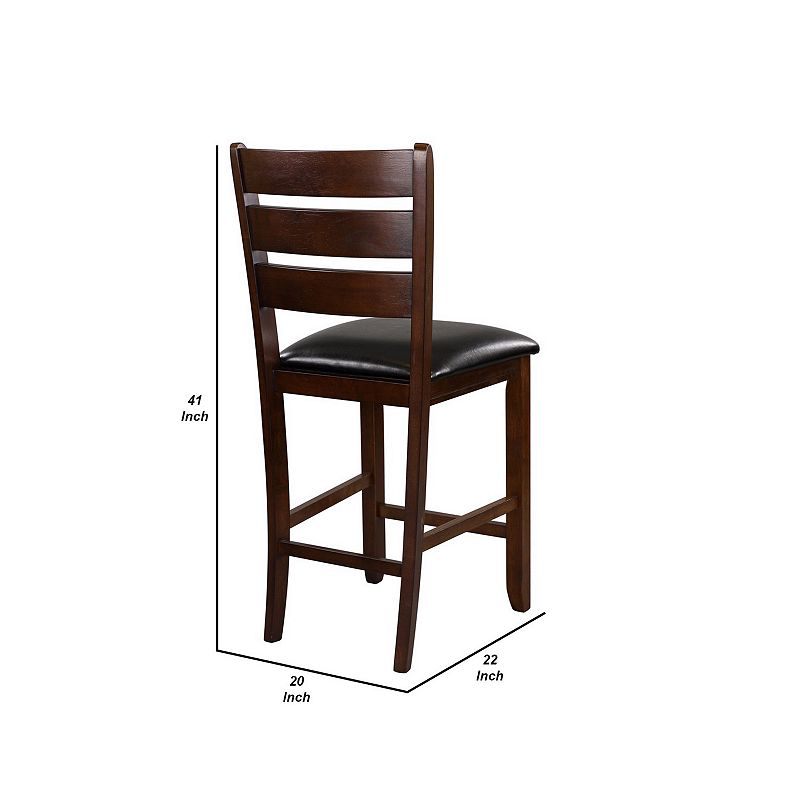 WoodCounter Height Chairs With Slatted Backs， Set of 2， Dark Brown