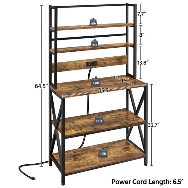 5-Tier Kitchen Bakers Rack with Power Outlet Microwave Stand Coffee Bar Station