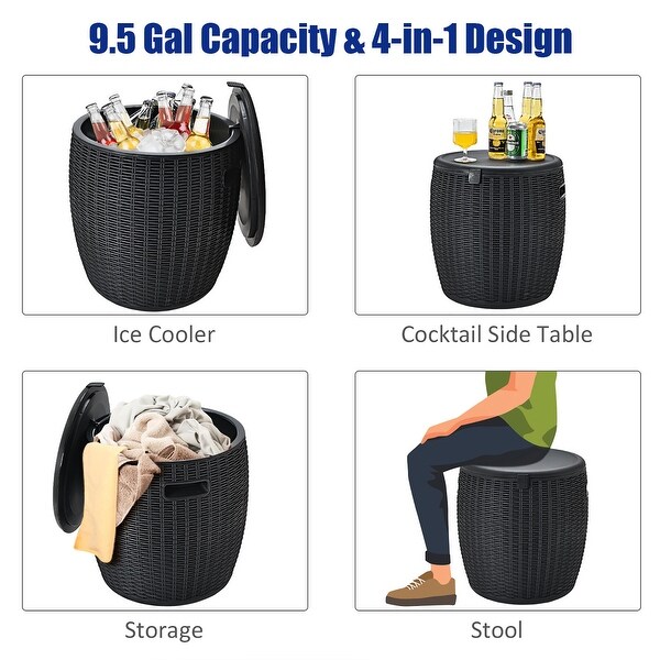 Costway 9.5 Gallon 4in1 Patio Rattan Cool Bar Cocktail Table Side