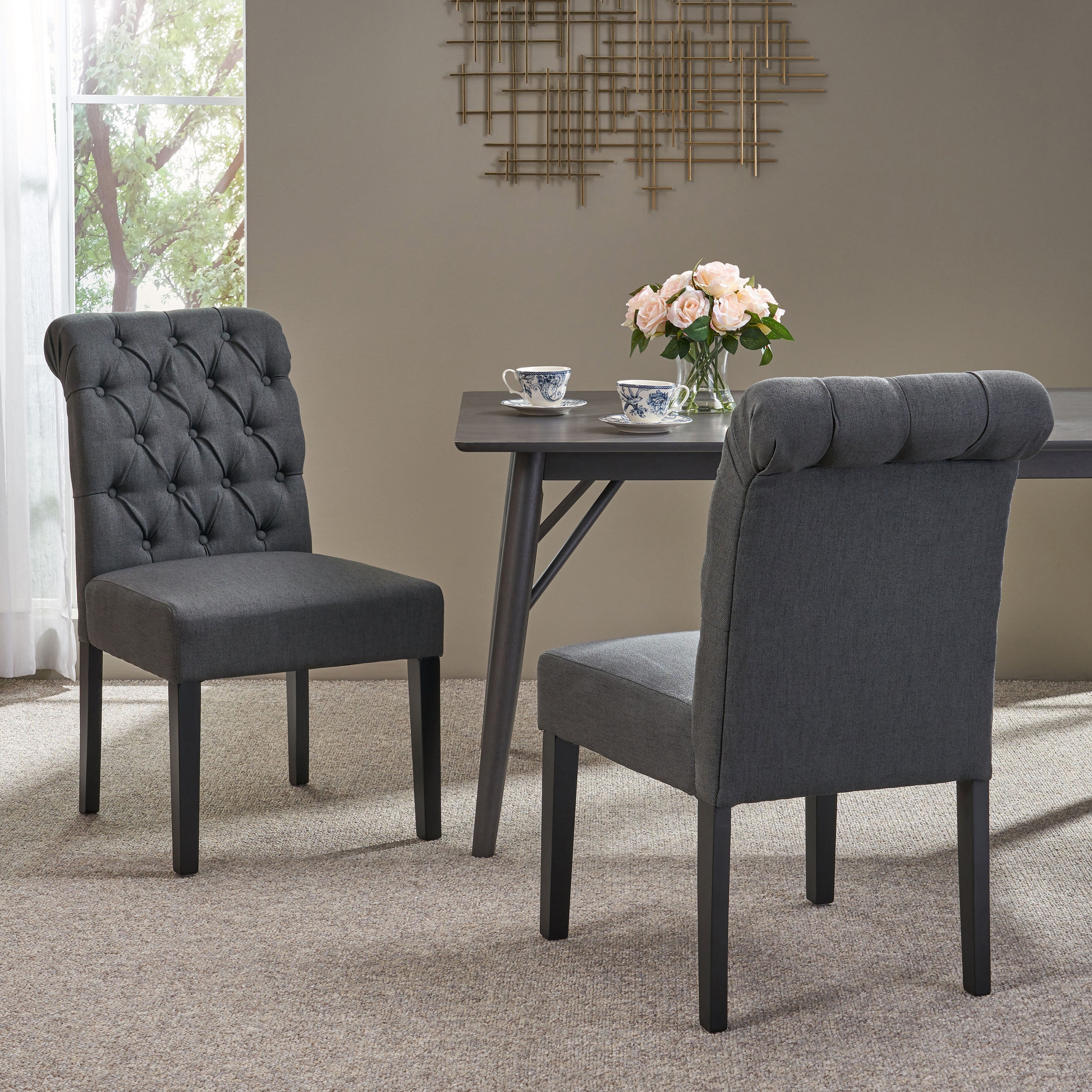 Elmerson Dark Grey Linen Dining Chair (Set of 2)