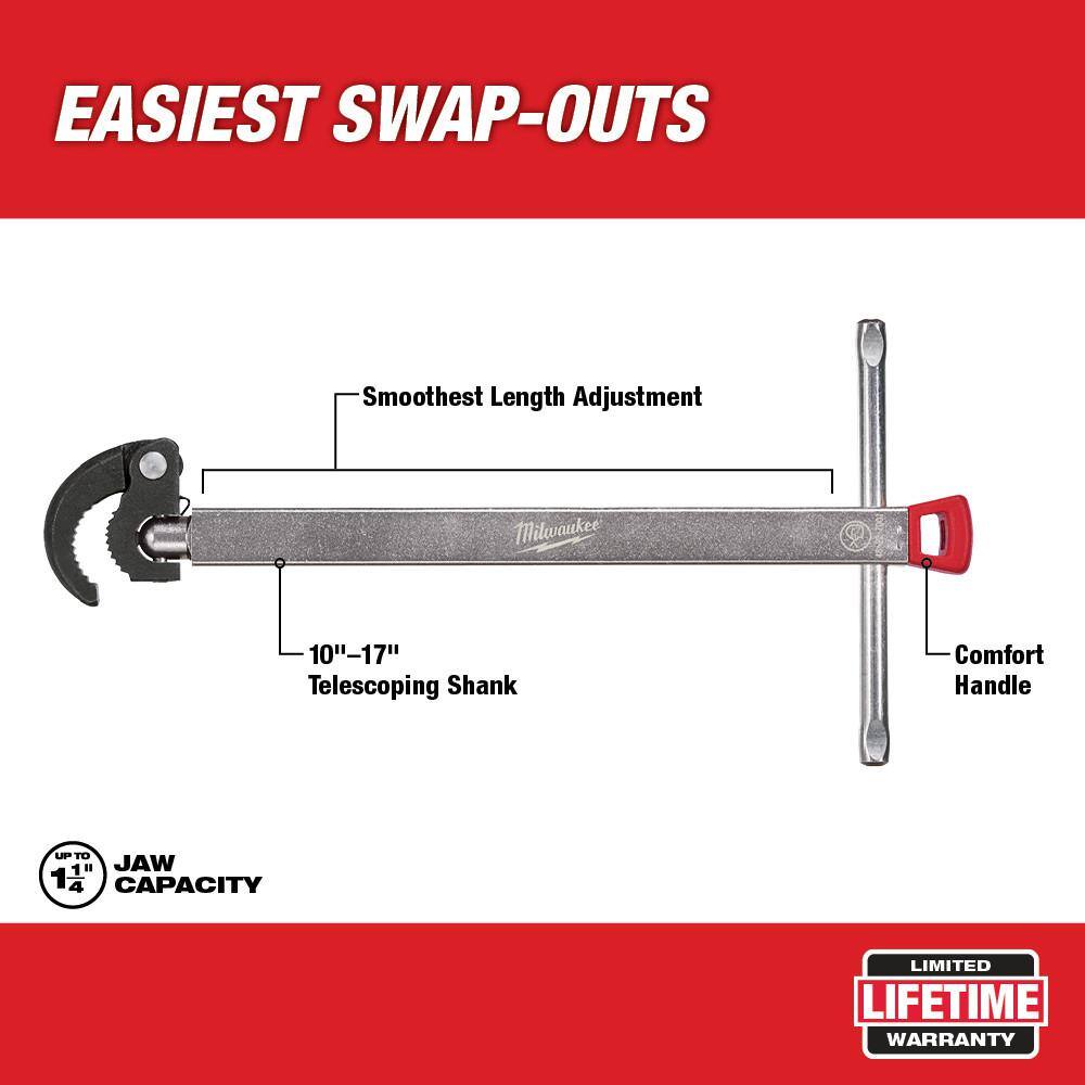 MW 10 in. Aluminum Pipe Wrench with Power Length Handle with 1.25 in. Basin Wrench (2-Piece) 48-22-7213-48-22-7001