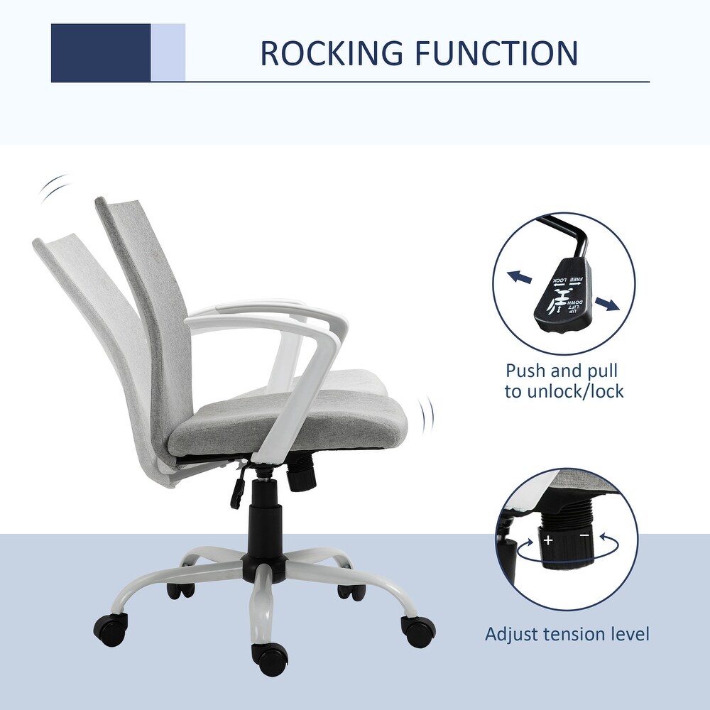 Vinsetto Office Chair Linen Swivel Computer Desk Chair Home Study Task Chair with Wheels  Arm