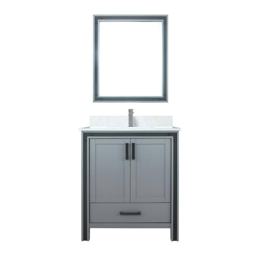 Lexora Ziva 30 in W x 22 in D Dark Grey Bath Vanity White Quartz Top Faucet Set and 28 in Mirror LVZV30SB211