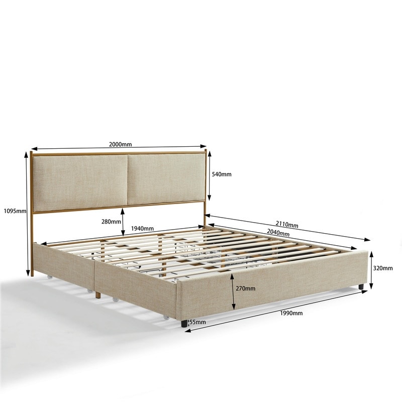 King Size Storage Bed with Classic Design and Four Drawers