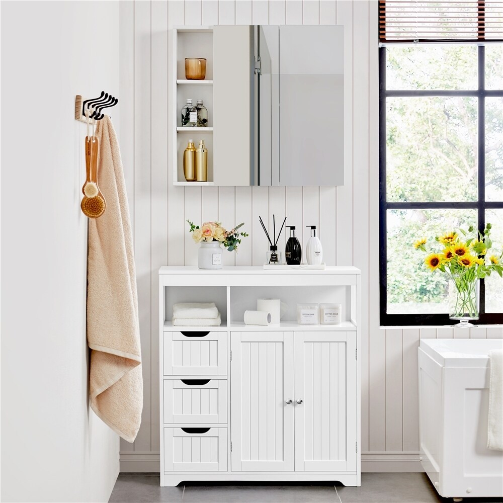 Yaheetech Freestanding Bathroom Floor Cabinet Storage Cabinet  White   N/A