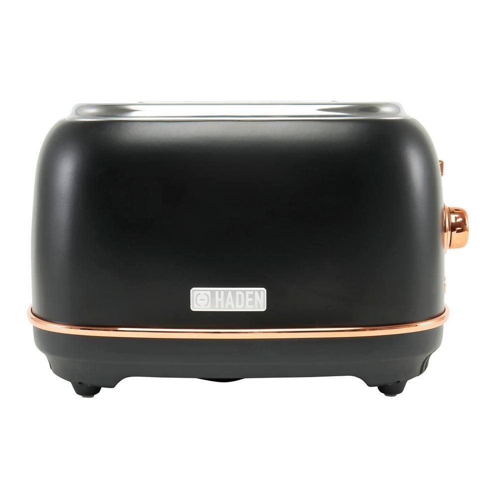 HADEN Heritage 900-Watt 2-Slice Wide Slot Black and Copper Retro Toaster with Removable Crumb Tray and Adjustable Settings 75059