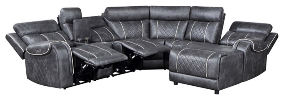 Lexicon Gabriel 6 Piece Modular Power Reclining Sectional in Gray   Contemporary   Recliner Chairs   by Homesquare  Houzz