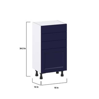 J COLLECTION 18 in. W x 14 in. D x 34.5 in. H Devon Painted Blue Shaker Assembled Shallow Base Kitchen Cabinet with 3 Drawers DSB1814C(LR)-DV