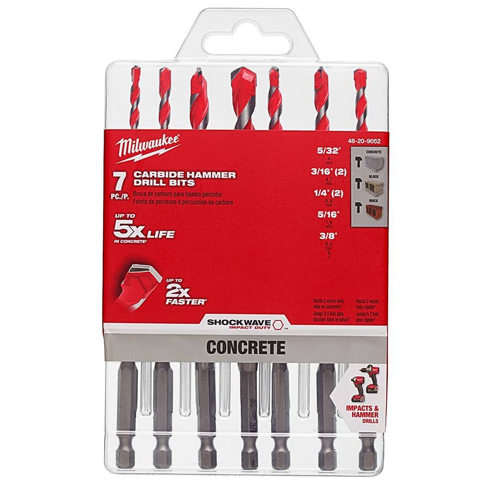 MW 4-Cutter SDS-PLUS Carbide Hammer Drill Bit Kit with SHOCKWAVE Carbide Hammer Drill Bit Kit (12-Piece) 48-20-7498-48-20-9052