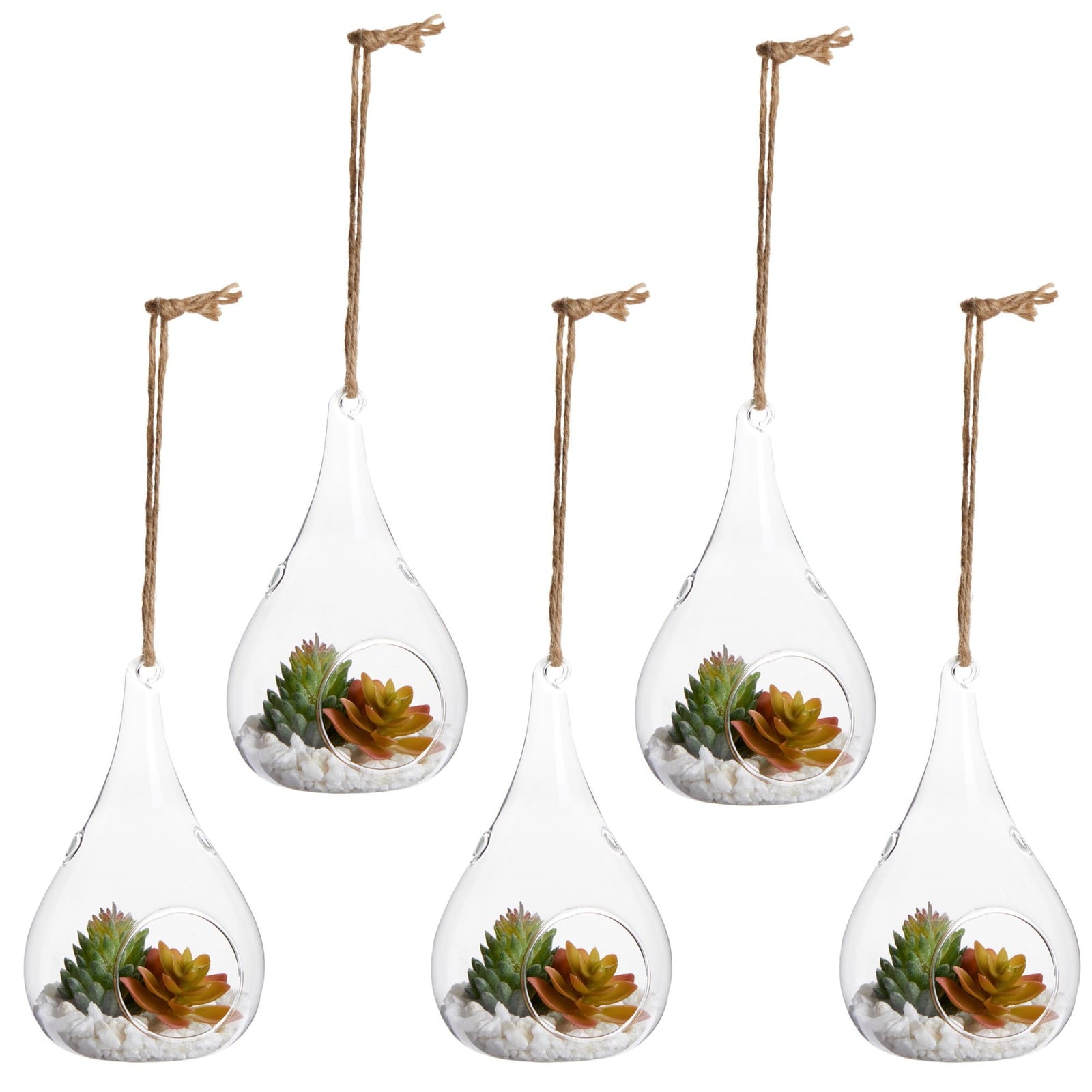 5 Pack Hanging Glass Terrarium for Air Plants, Succulent Planter Vase for Home Decoration, Teardrop Tealight Candle Holder (3 x 5.5 in)