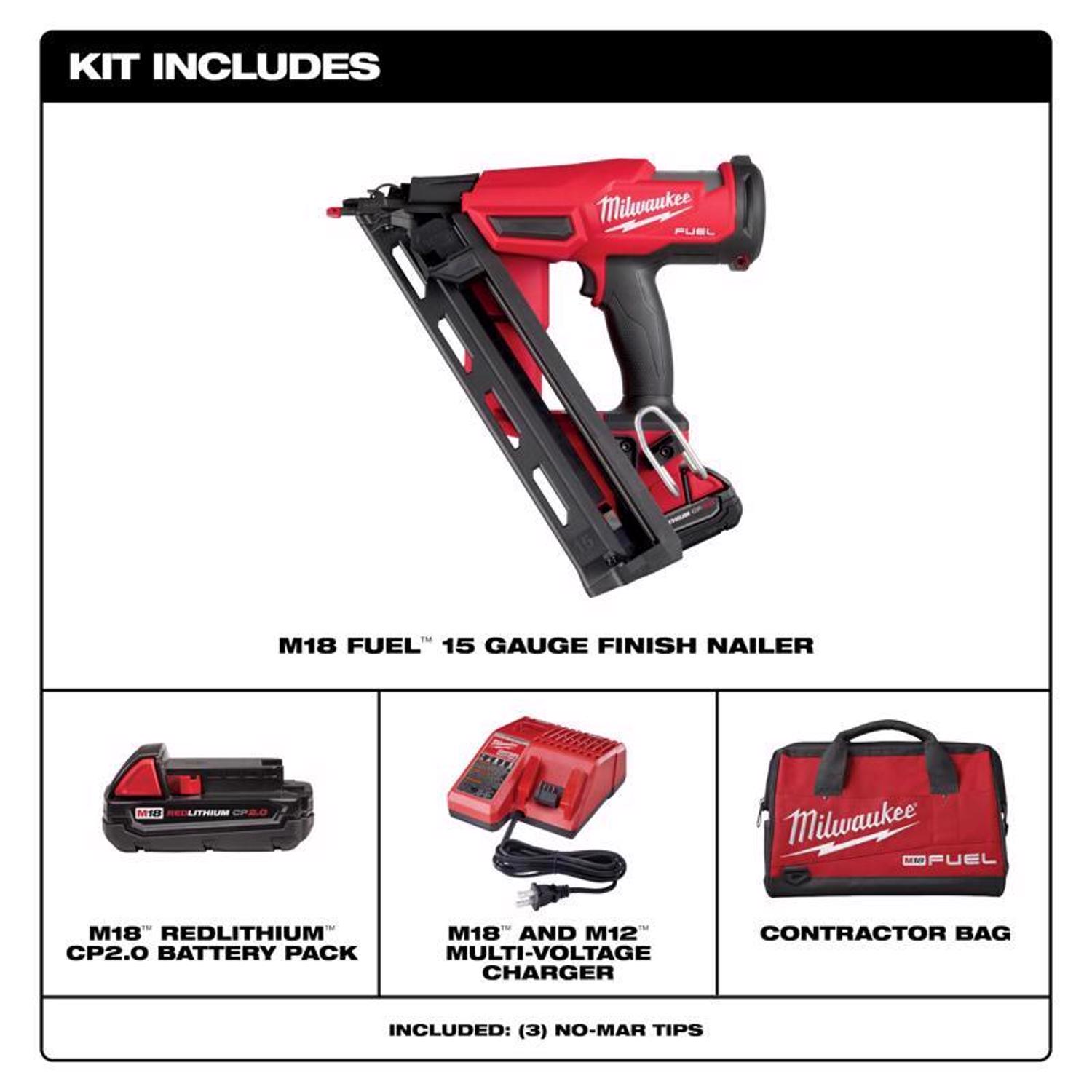 MW M18 FUEL 15 Ga. 18 Volt Brushless 34 deg Angled Finish Nailer Kit