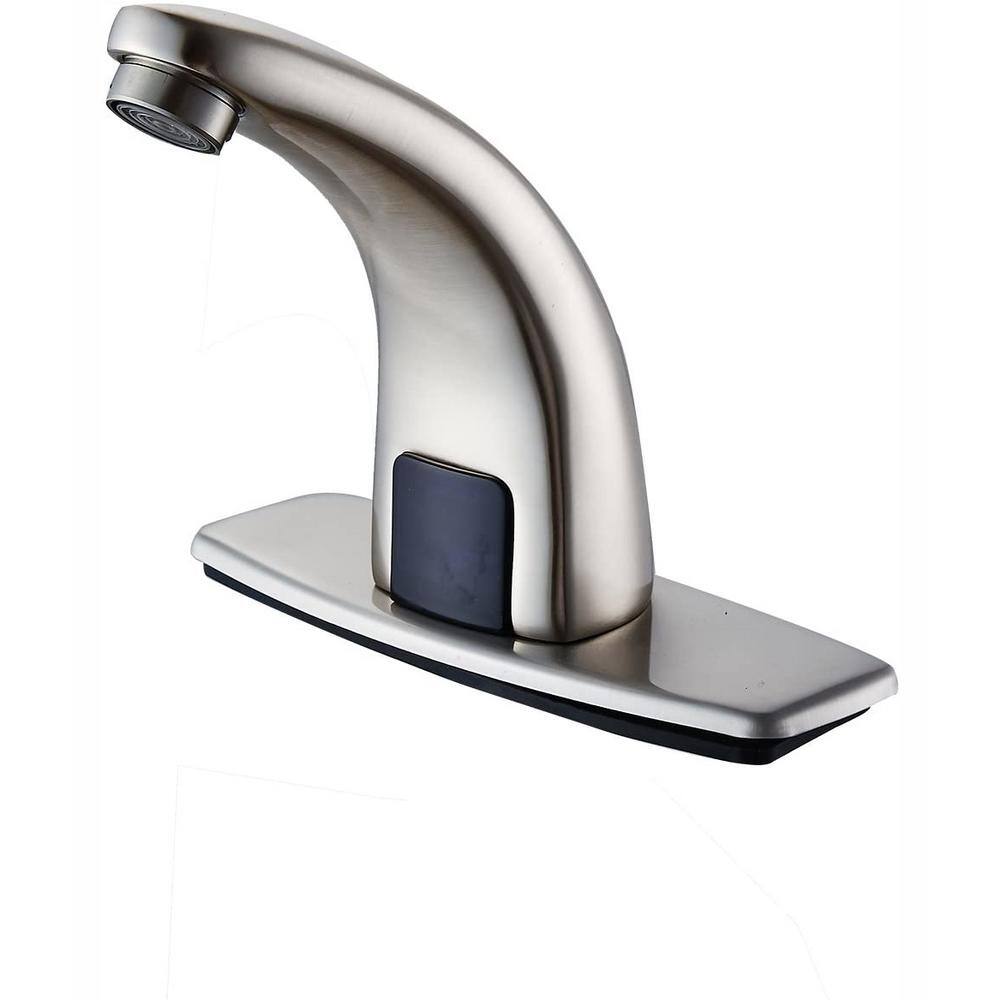 FORCLOVER Automatic Sensor Touchless Single-Hole Bathroom Faucet with Deck Plate in Brushed Nickel FRIMFYT05BN