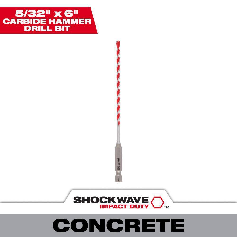 MW 532 in. x 4 in. x 6 in. SHOCKWAVE Carbide Hammer Drill Bit for Concrete Stone Masonry Drilling 48-20-9001