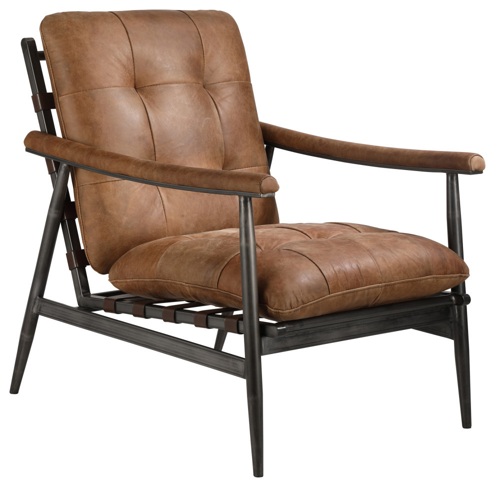 Shubert Accent Chair Open Road Brown Leather   Midcentury   Armchairs And Accent Chairs   by Moe  x27s Home Collection  Houzz