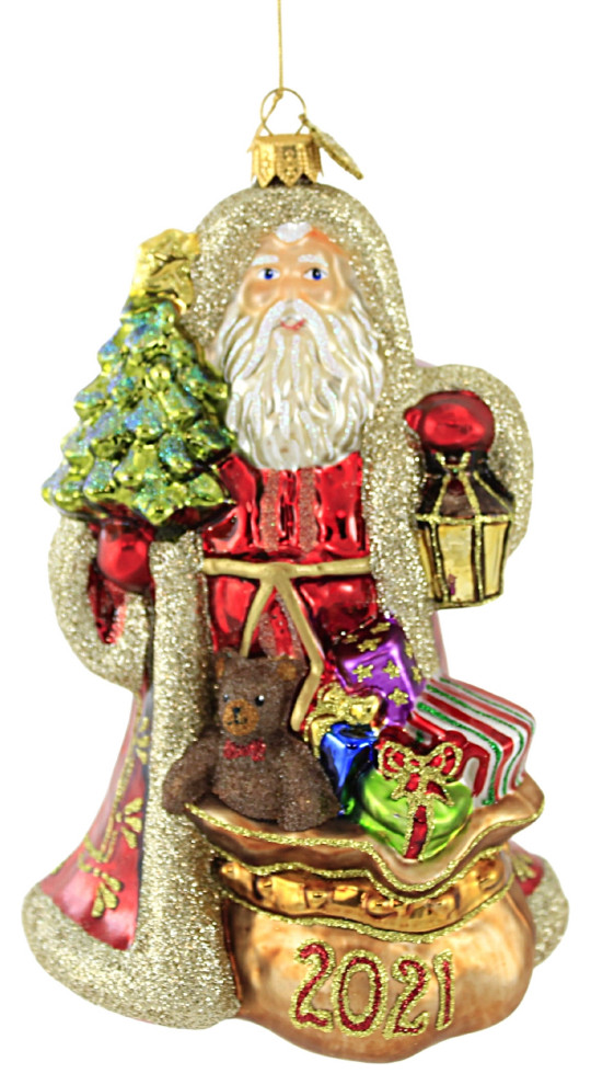 Huras 2021 Santa With Tree Glass Ornament Dated Lantern S494   Christmas Ornaments   by Story Book Kids Inc  Houzz