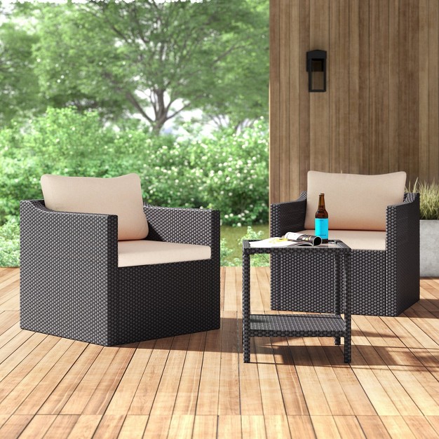 Barton 3 Pieces Outdoor Seating Group Patio Set With Cushion Seat Table Black beige