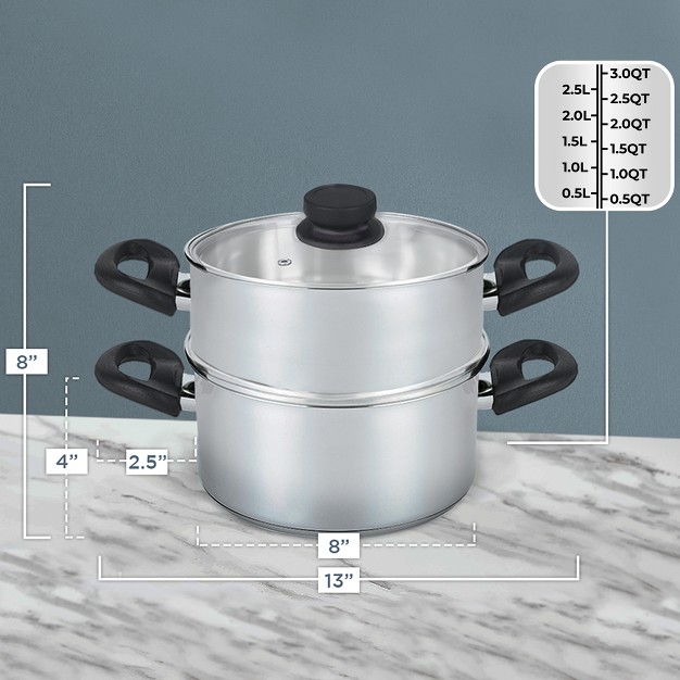 Nevlers Steamer Pot 3 Quart Sauce Pot With 2 Qt Steamer Insert And Vented Lid Stainless Steel