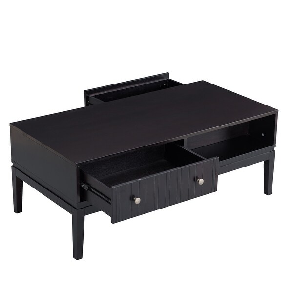 Black Coffee Table with Storage Shelf and 2 Drawers