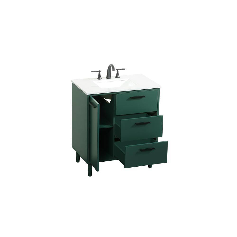 Simply Living 30 in. W x 19 in. D x 34 in. H Bath Vanity in Green with Ivory White Quartz Top SL141090MGN