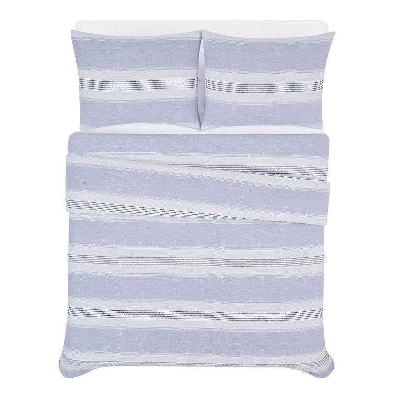 London Fog Stripe Flannel Duvet Cover Set with Shams