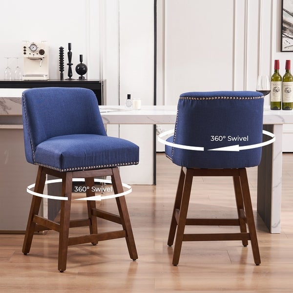 Faux Linen Swivel Bar Stools Set of 2， High Back Bar Height