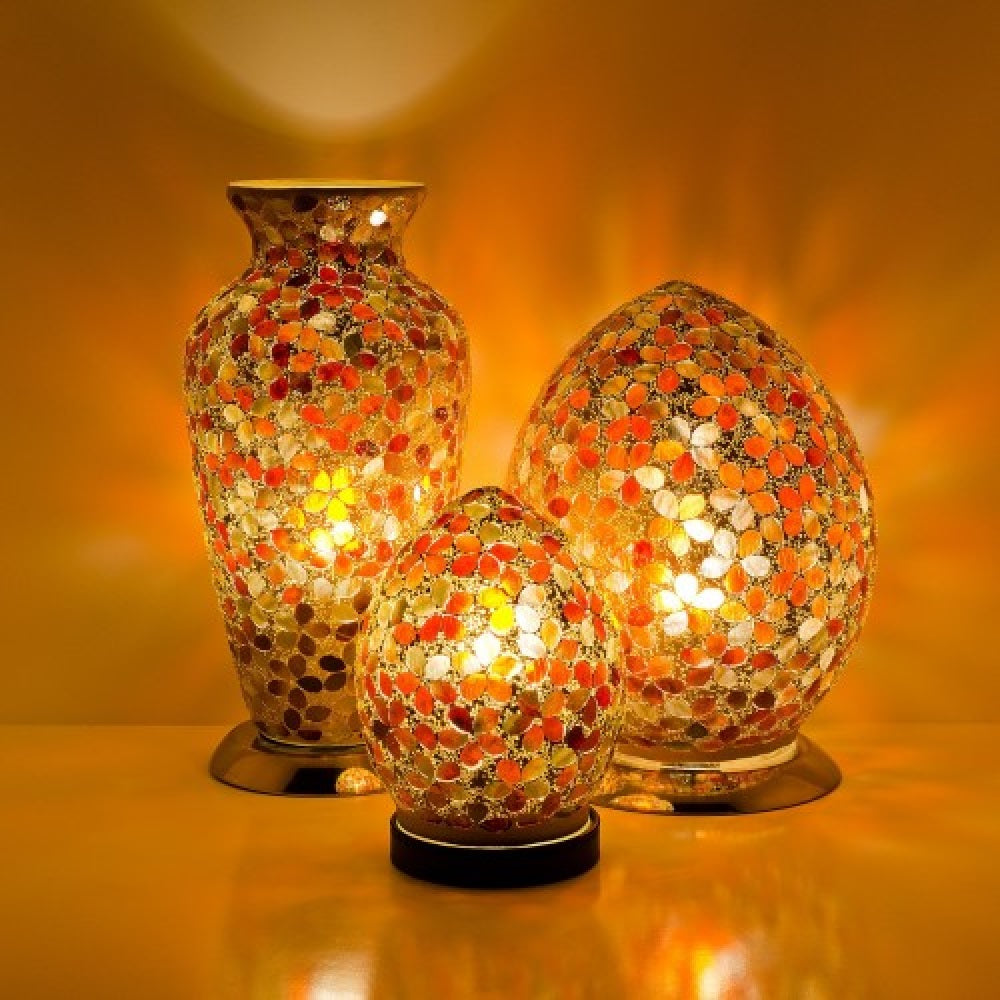 Britalia 880432 Amber Flower Mosaic Glass Vintage Vase Table Lamp 38cm