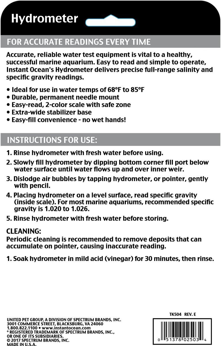 Instant Ocean Testing Hydrometer for Aquariums