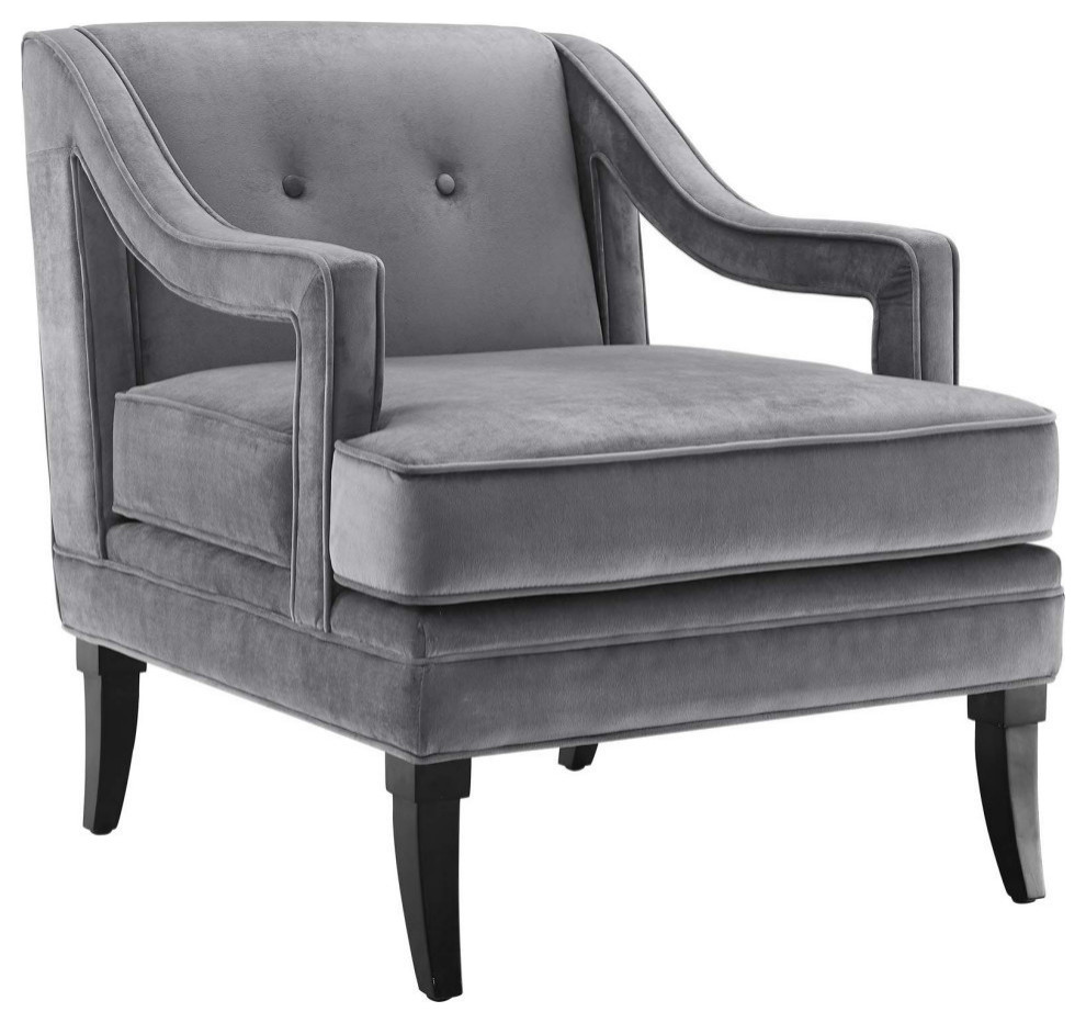 Remi Gray Button Tufted Performance Velvet Armchair   Modern   Armchairs And Accent Chairs   by Rustic Home Furniture Deco  Houzz