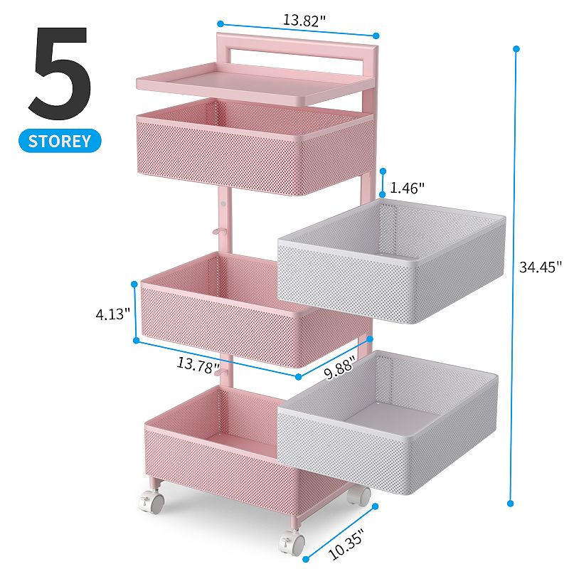 Rotating Kitchen Storage Rack With Handle， Fruit Vegetable Storage Shelf， Rolling Storage Cart