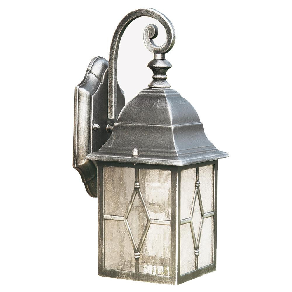 Searchlight 1642 Genoa Black & Silver Outdoor Traditional Lead Glass Down Lantern Wall Light