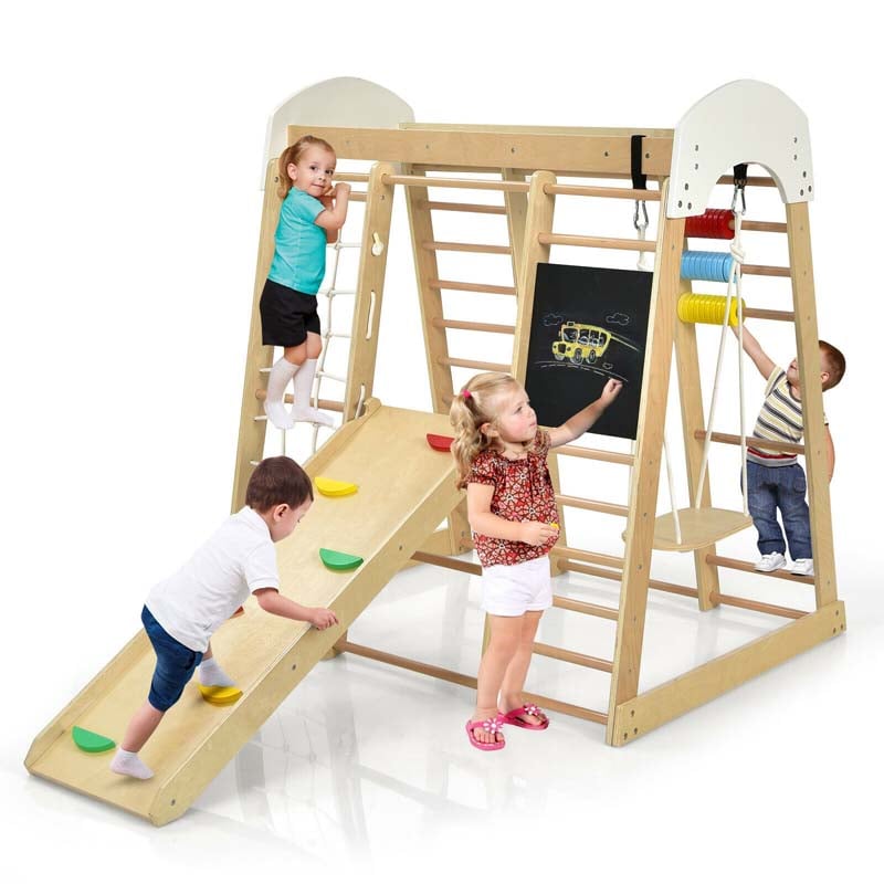 Canada Only - 8-in-1 Kids Wooden Climber Playset with Slide