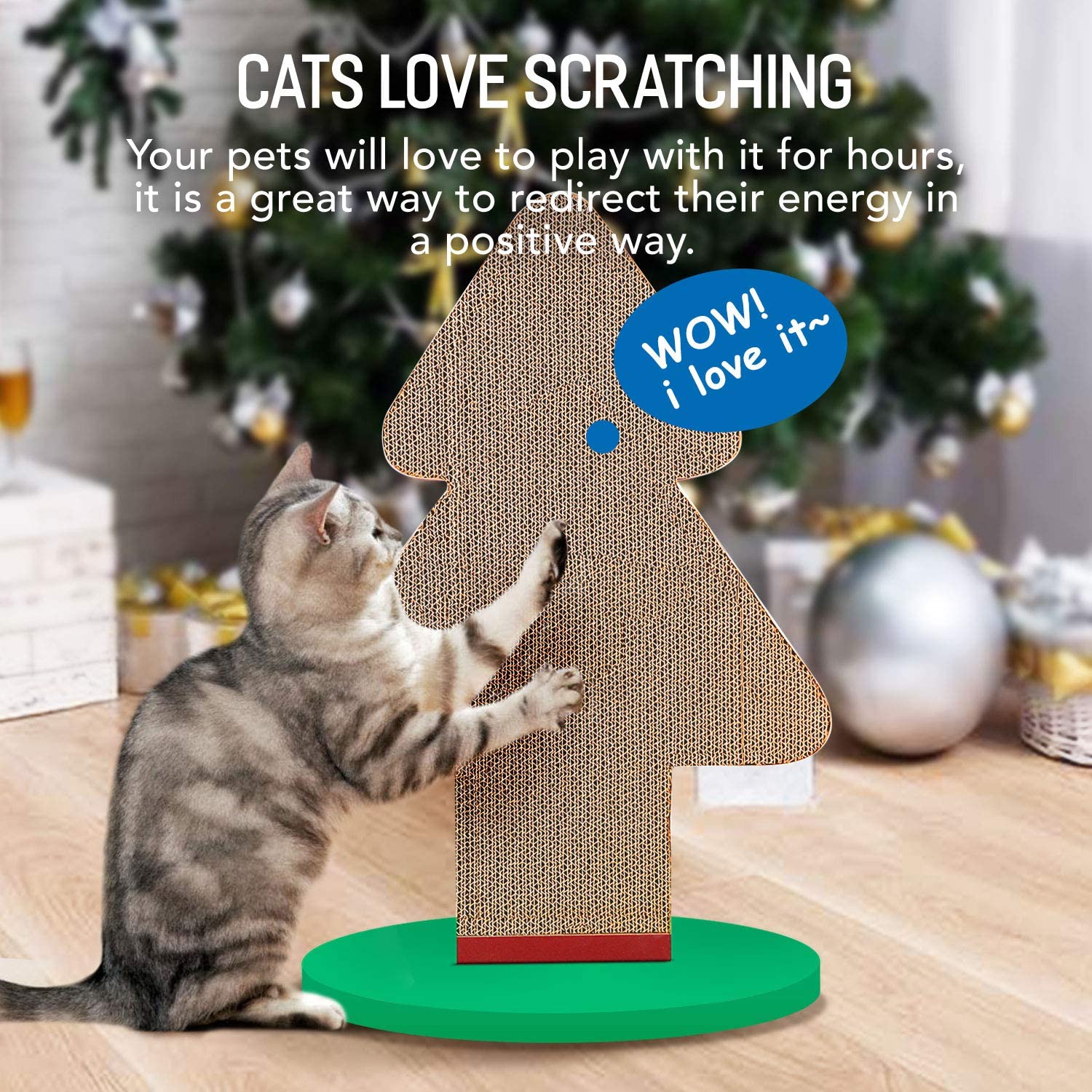 ScratchMe Cat Scratcher Post Cardboard, Christmas Tree Shape Cat Scratching Lounge Bed, Durable Pad Prevents Furniture Damage, 1-Pack