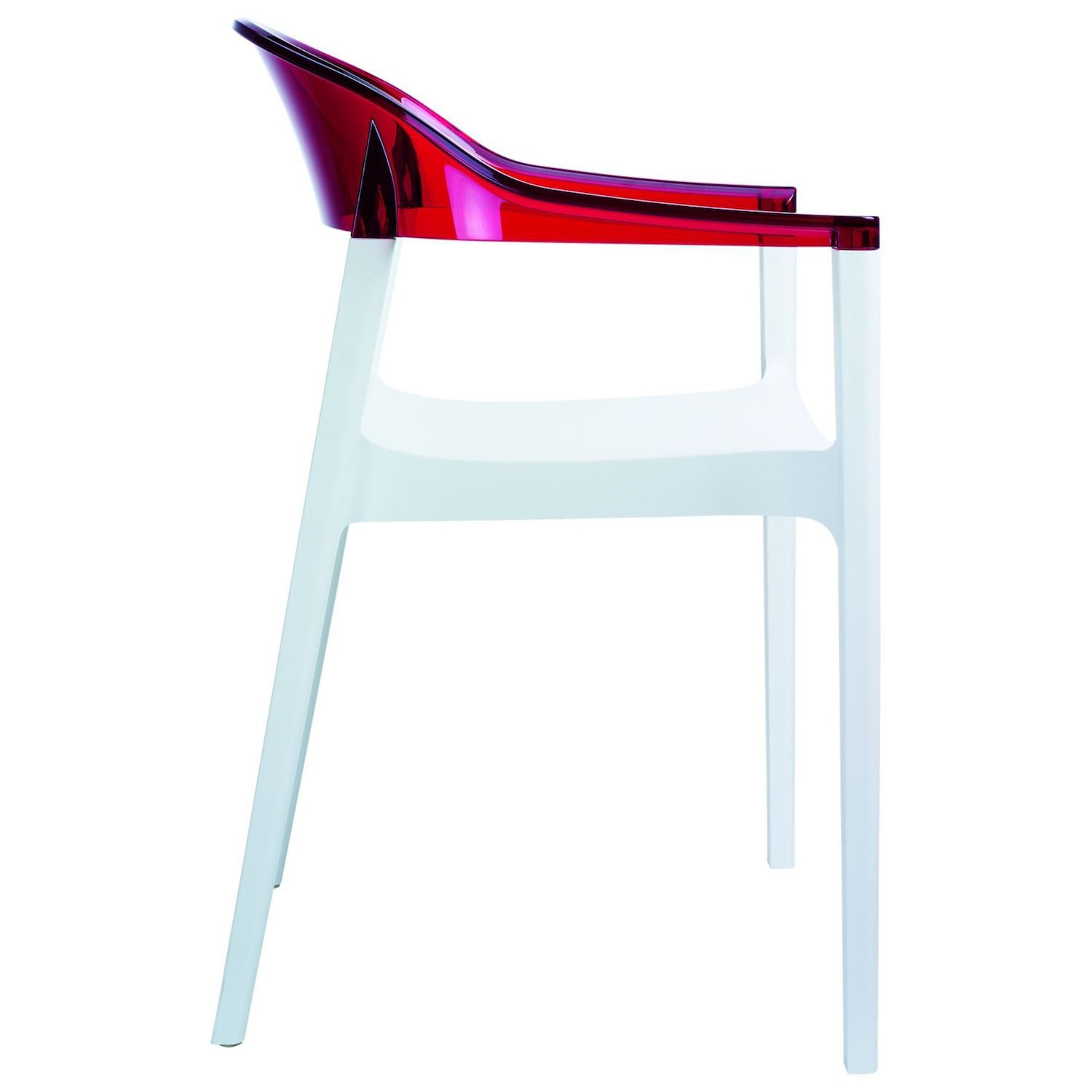 32 White and Red Transparent Stackable Outdoor Patio Dining Arm Chair