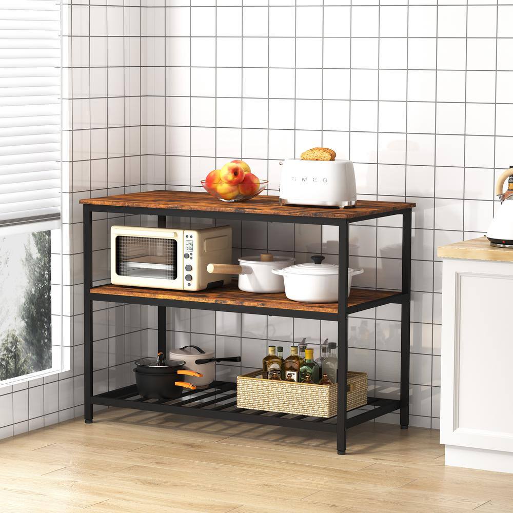 Tileon Rustic Brown Wood 47.2 in. Kitchen Island with Storage Shelves YJHDRA171