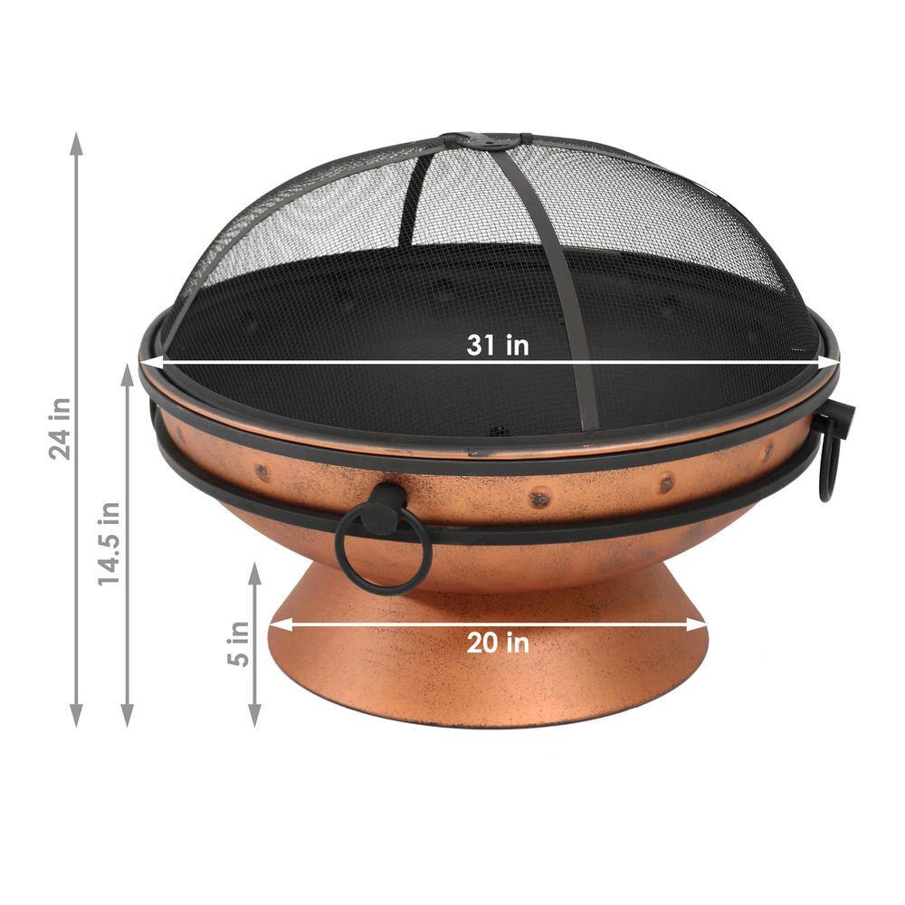 Sunnydaze Decor 30 in. Copper Royal Cauldron Fire Pit with Handles and Spark Screen NB-FFP30-Copper