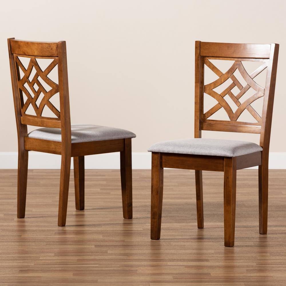 Baxton Studio Nicolette Grey and Walnut Brown Upholstered Dining Chair (Set of 2) 176-2P-11387-HD