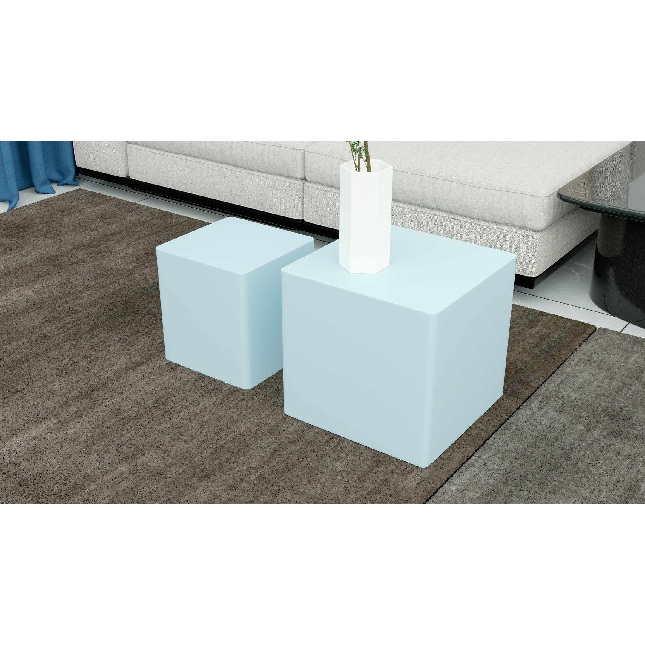 Mdf Nesting Table/Square Side Table/Coffee Table/End Table Set Of 2 for Hallway， Foyer， Den， Living Room， Various Functions