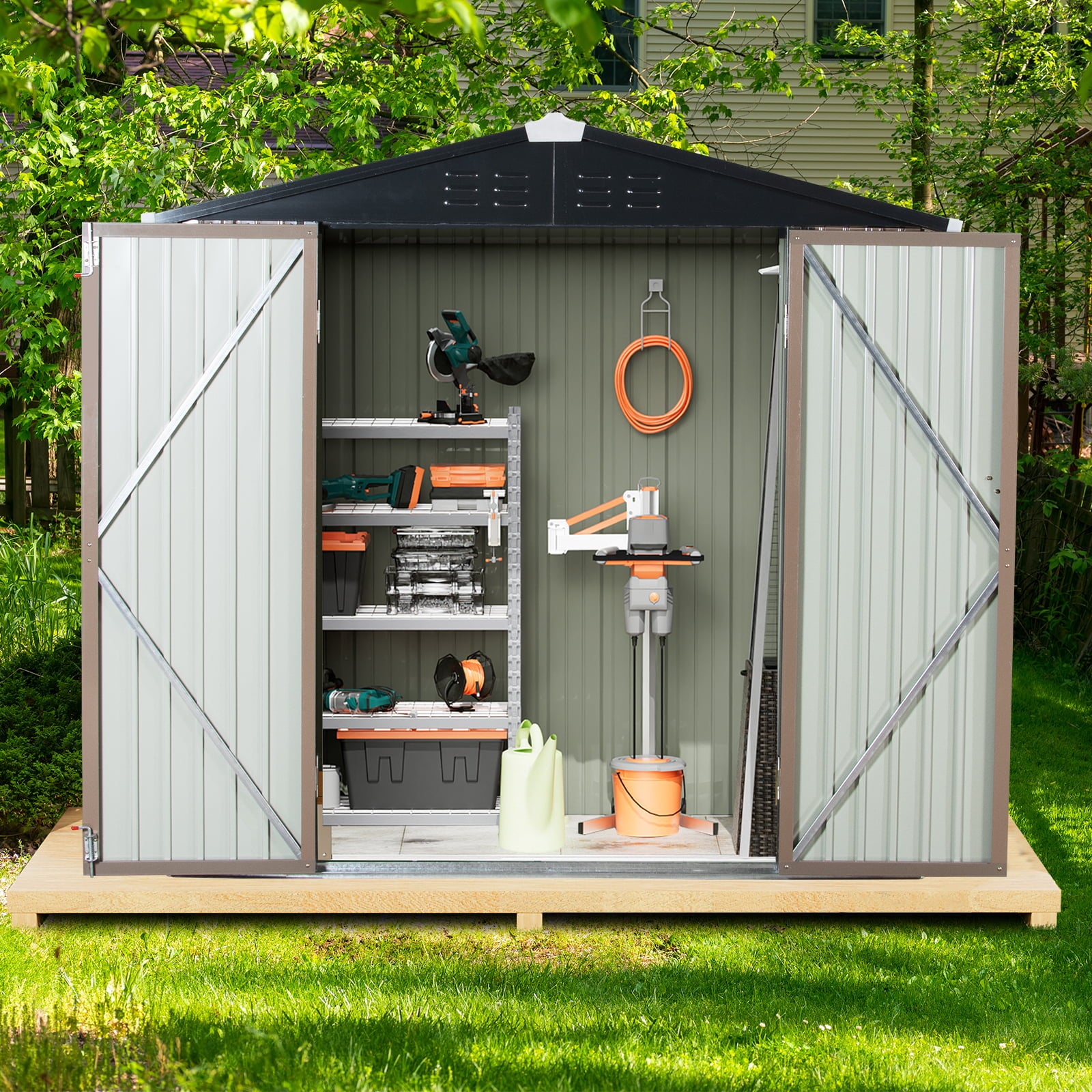 Polar Aurora 6'x 4' Outdoor Metal Storage Shed with Double Lockable Door