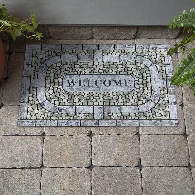 White Wash Brick Flocked Floor Mat