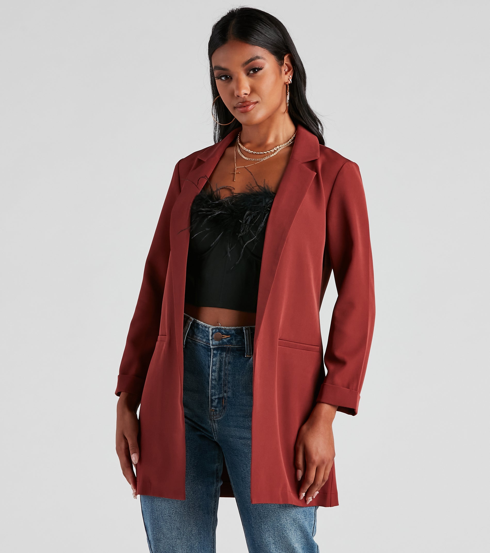 Biz Call 3/4 Sleeve Boyfriend Blazer