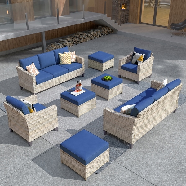 XIZZI 8Piece Outdoor Patio Furniture Rattan Wicker Conversation Set with Ottomans