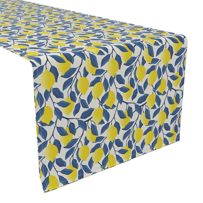 Table Runner， 100% Cotton， 16x72， Lemon Tree with Blue Leaves