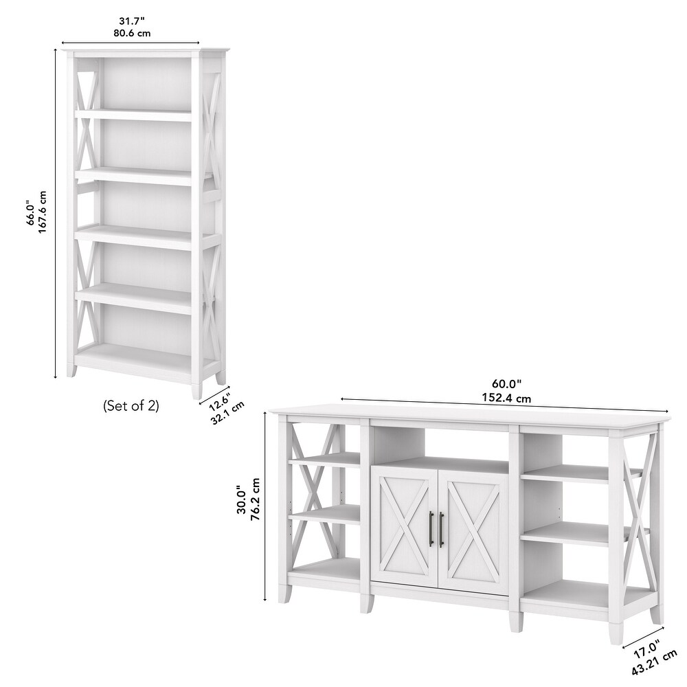 Tall Farmhouse TV Stand with 2 Bookcases by Bush Furniture