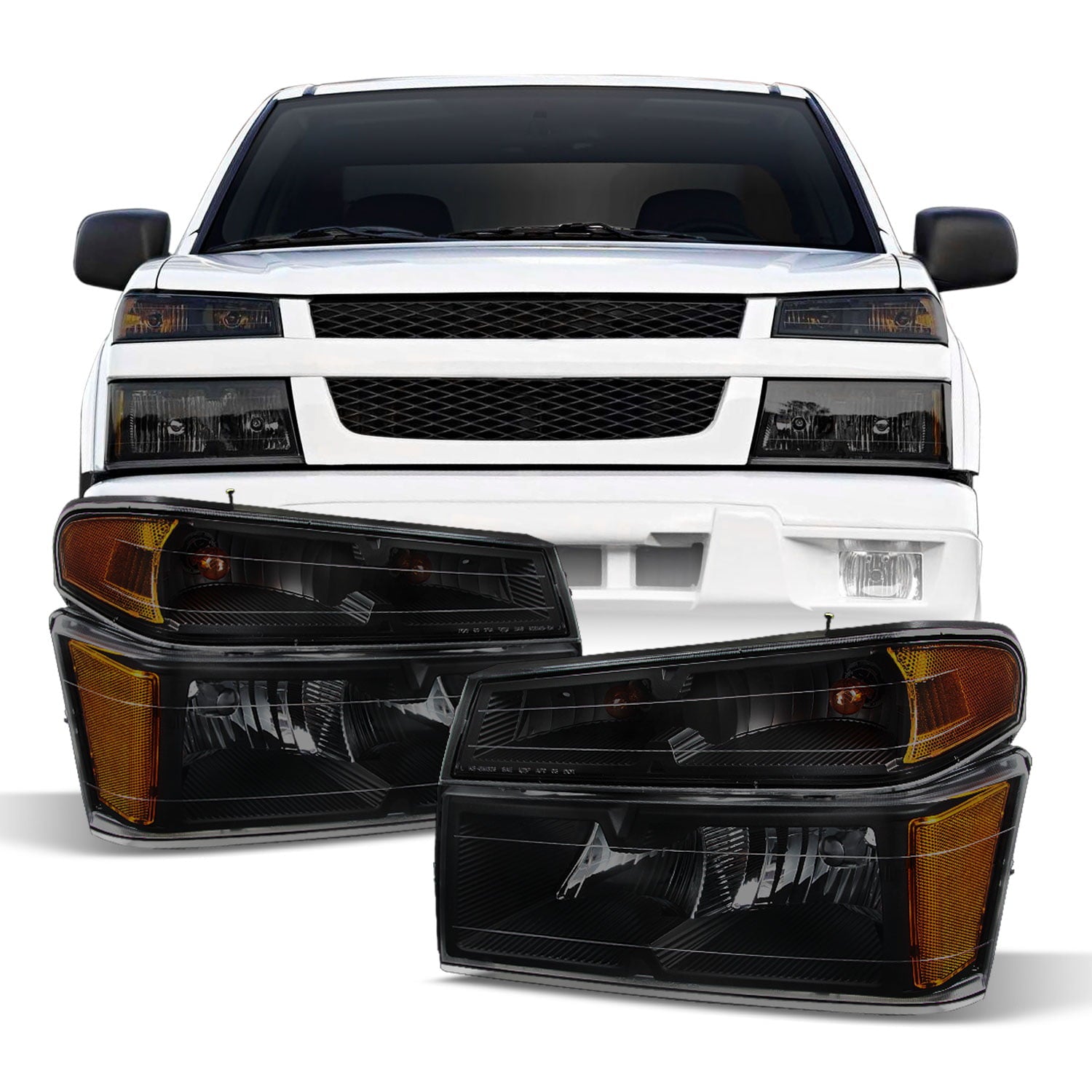 Fit 04-12 Colorado / Canyon Black Smoked Headlights + Parking Lights Replacement