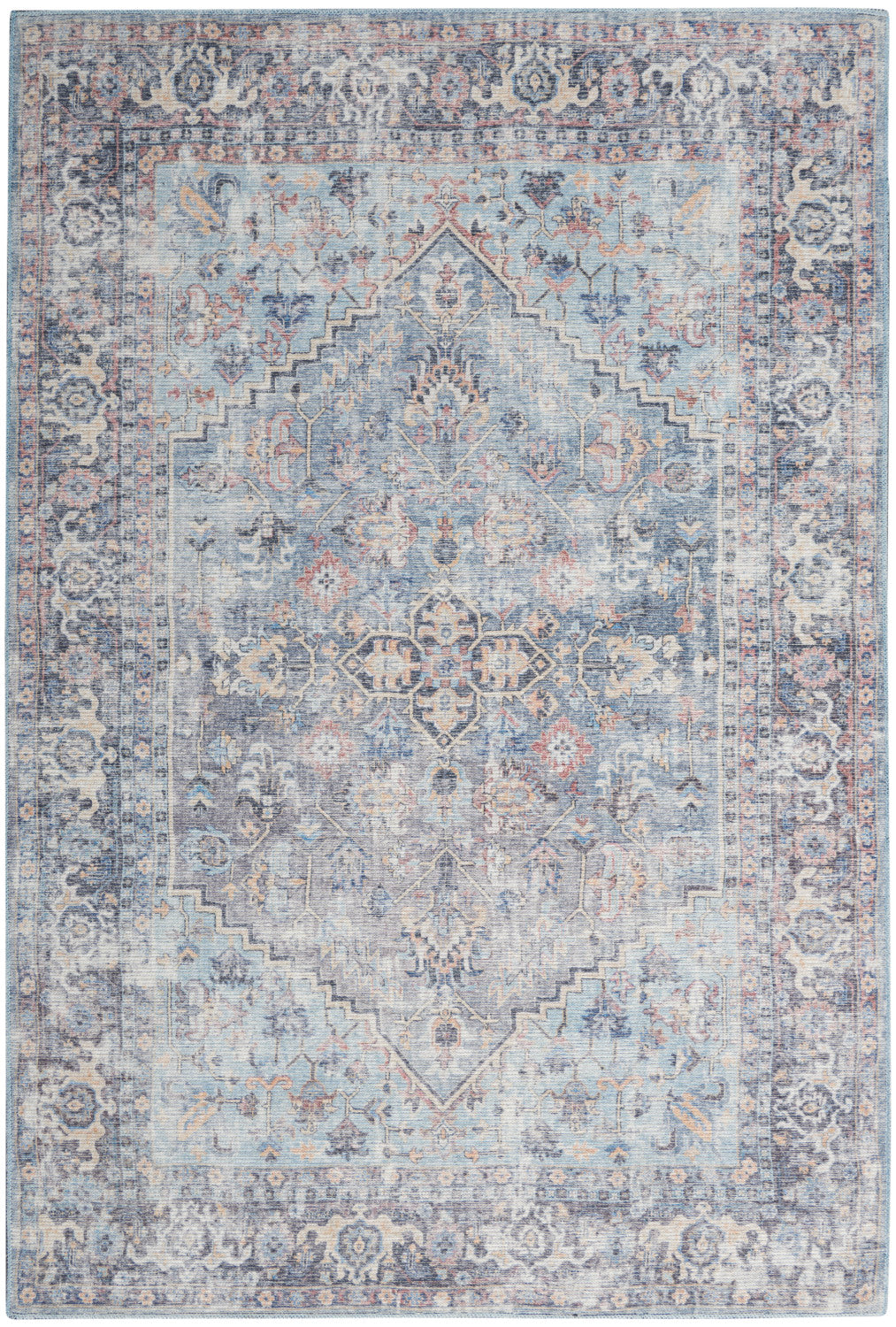 Machine Washable Series Light Grey/Blue Vintage Rug