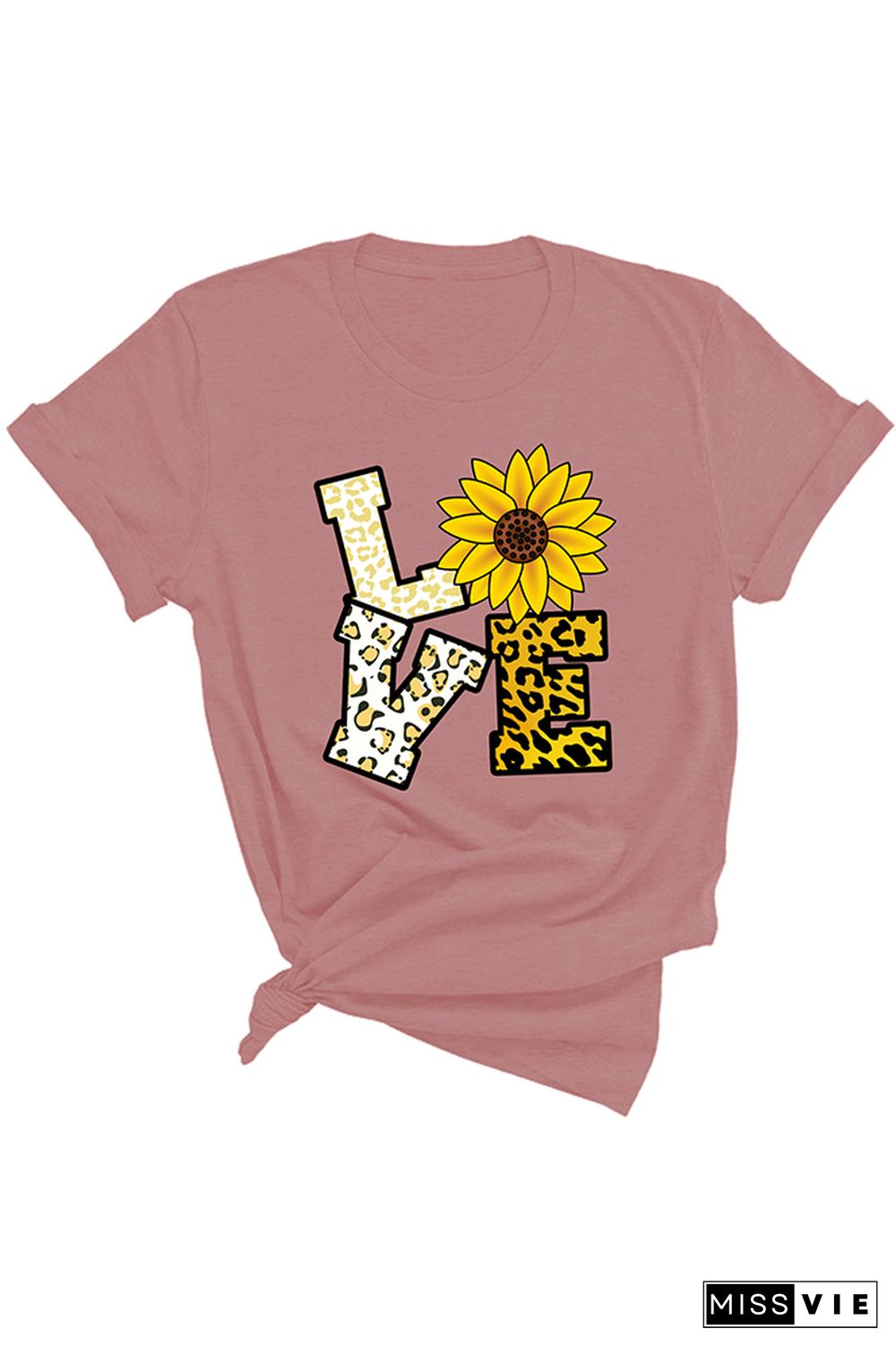 Love and Sunflower Print Graphic Tees for Women Wholesale Short Sleeve T shirts Top