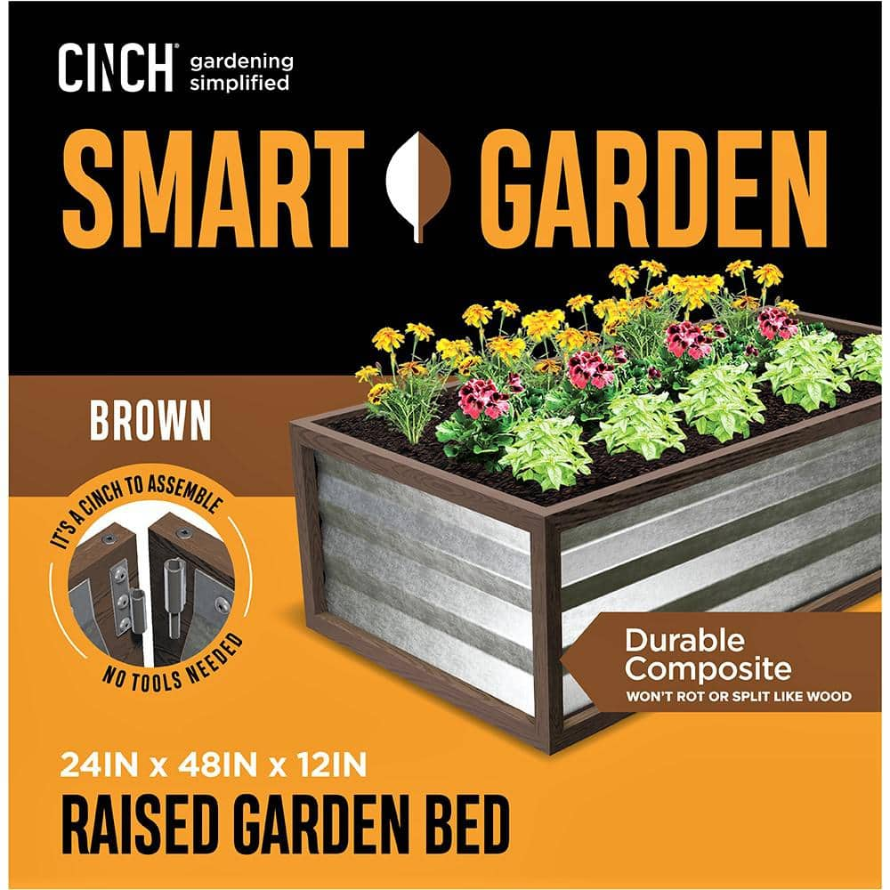 Cinch Smart Garden 48 in. x 24 in. x 12 in. Brown Composite with Galvanized Steel Raised Garden Bed 3053781