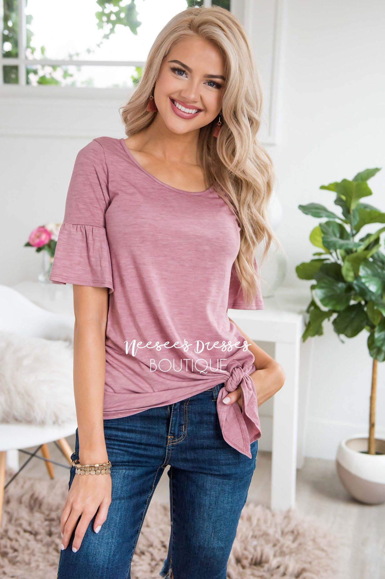 Cute Tie Bottom Bell Sleeve Top